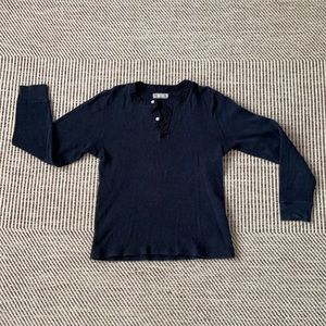 Everlane Waffle Knit Navy Henley Shirt